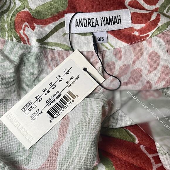ANDREA IYAMAH Gamba Abstract Mushroom Red and Green Kimono Robe Maxi Dress - Picture 11 of 12